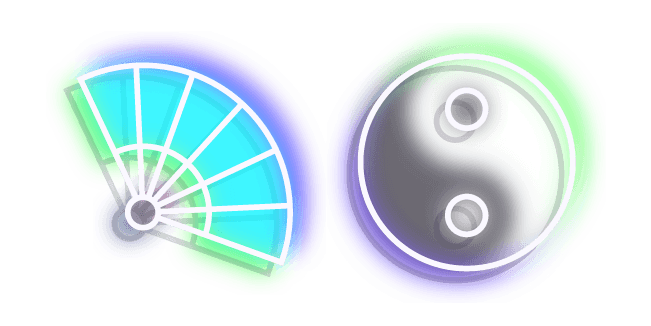 Cute Cursor Neon Yin-Yang & Hand Fan