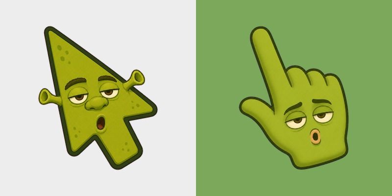Bored Shrek Oops Face Meme custom cursor pack preview for Chrome, Edge and Windows