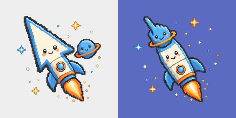 Cute Space Rocket and Planet Pixel