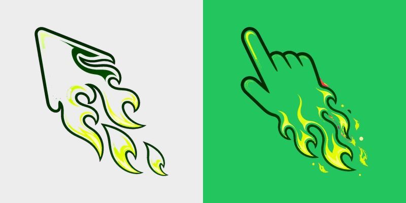 Flame Cursor Emerald Fire custom cursor pack preview for Chrome, Edge and Windows