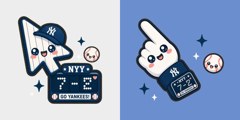 Kawaii NYY Yankees Score custom cursor pack preview for Chrome, Edge and Windows