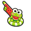 Meme Cute Sanrio Keroppi on a Swim Ring and with a Watermelon Pointer