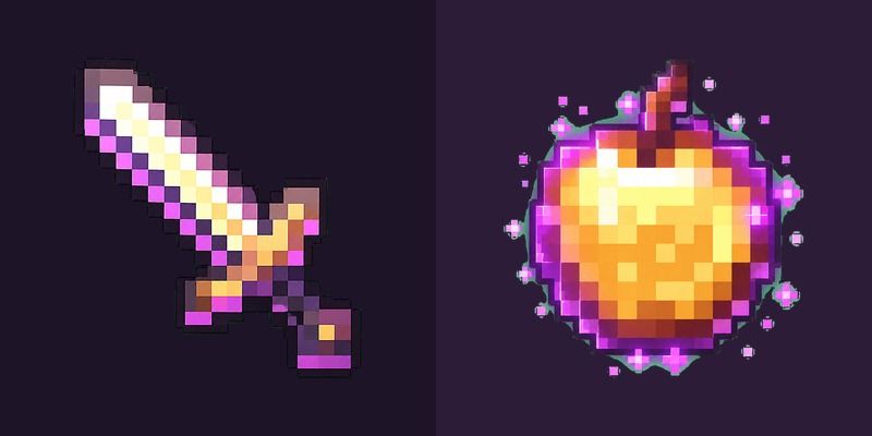 Minecraft Enchanted Golden Apple and Sword