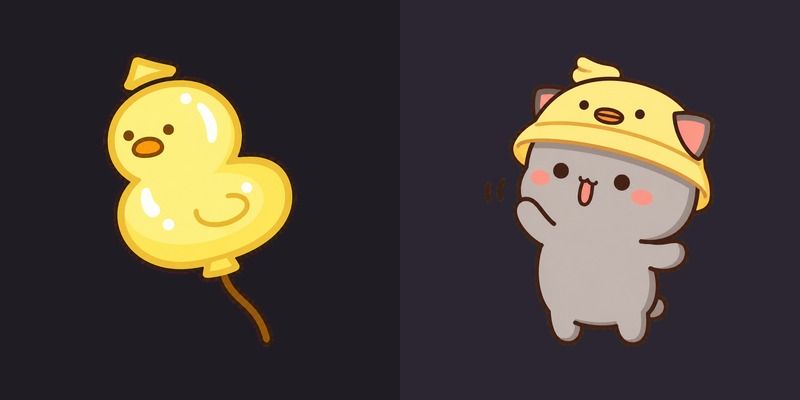 Mochi Peach Cat Goma in Duck Hat and Duck Balloon