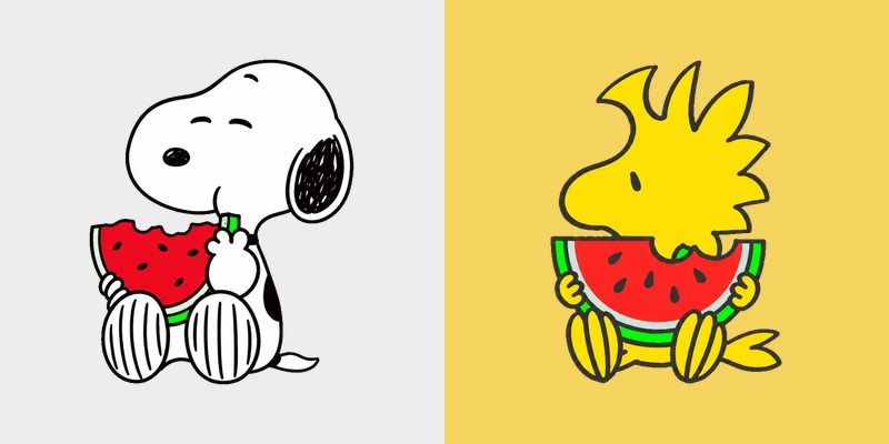 Peanuts Snoopy and Woodstock Eating Watermelon