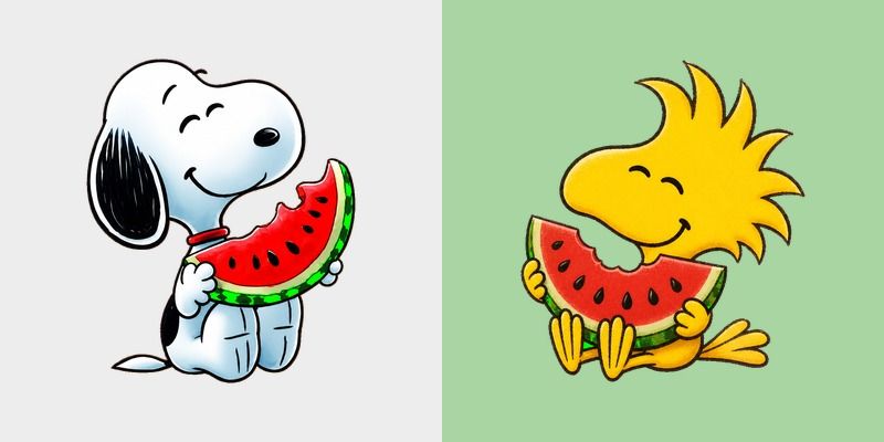 Peanuts Snoopy and Woodstock Eating Watermelon