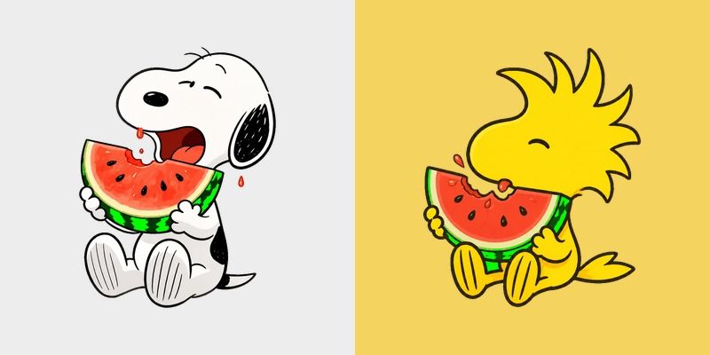 Peanuts Snoopy and Woodstock Eating Watermelon