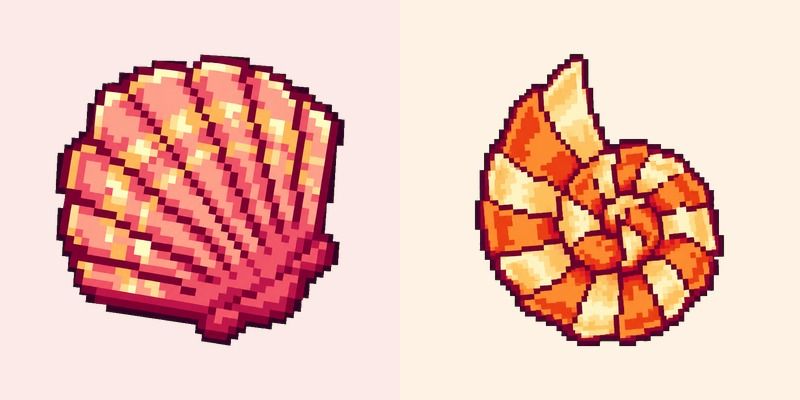 Pixel Coral and Orange Seashells