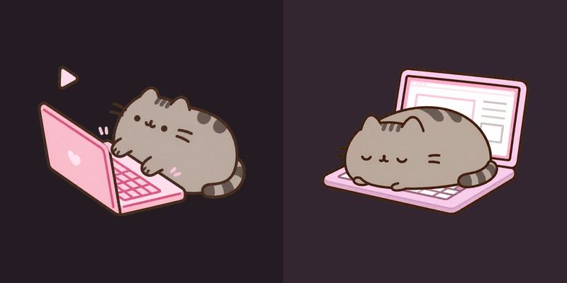 Pusheen Working and Resting on Laptop